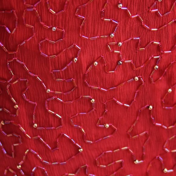 Vintage 80's Red and Gold Beaded Silk Top w/Shoulder Pads Size 12 - Picture 12 of 16